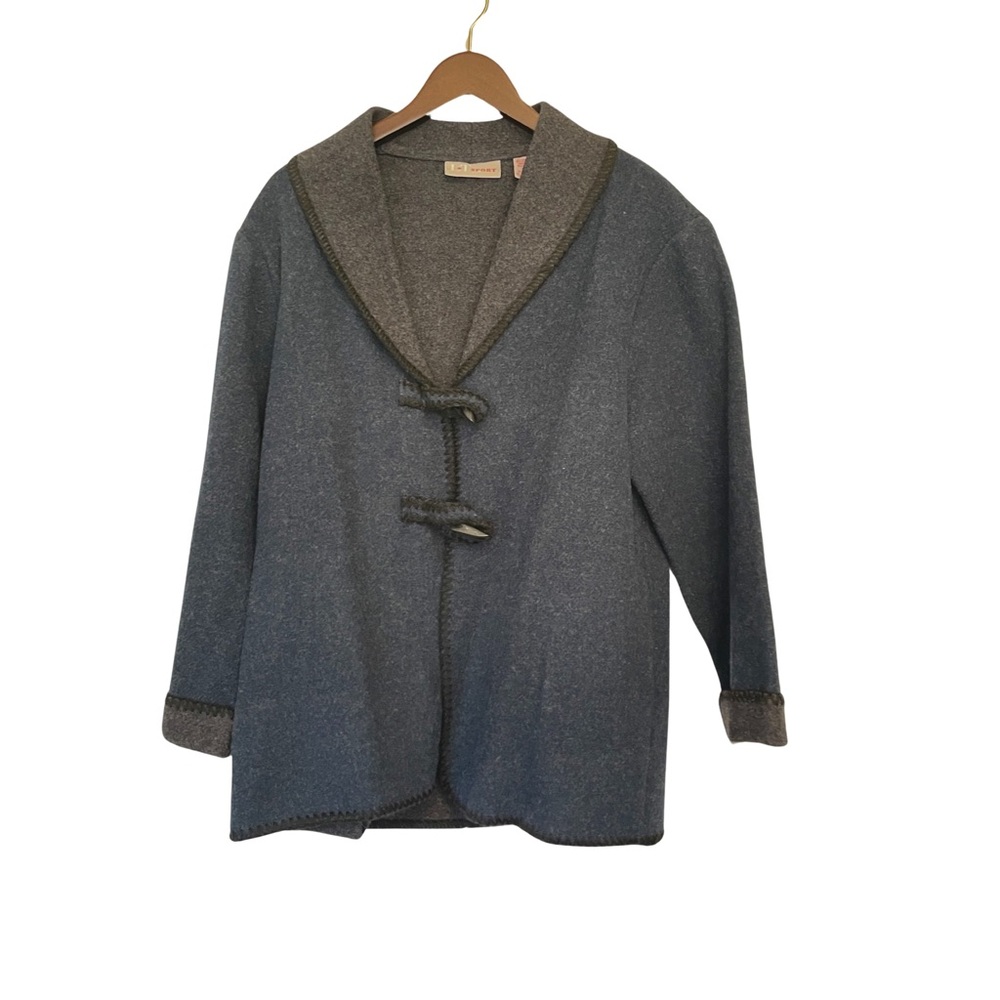 LT Sport Coat Wool Jacket Women Size Large Toggle Shawl Collar Blue Gray